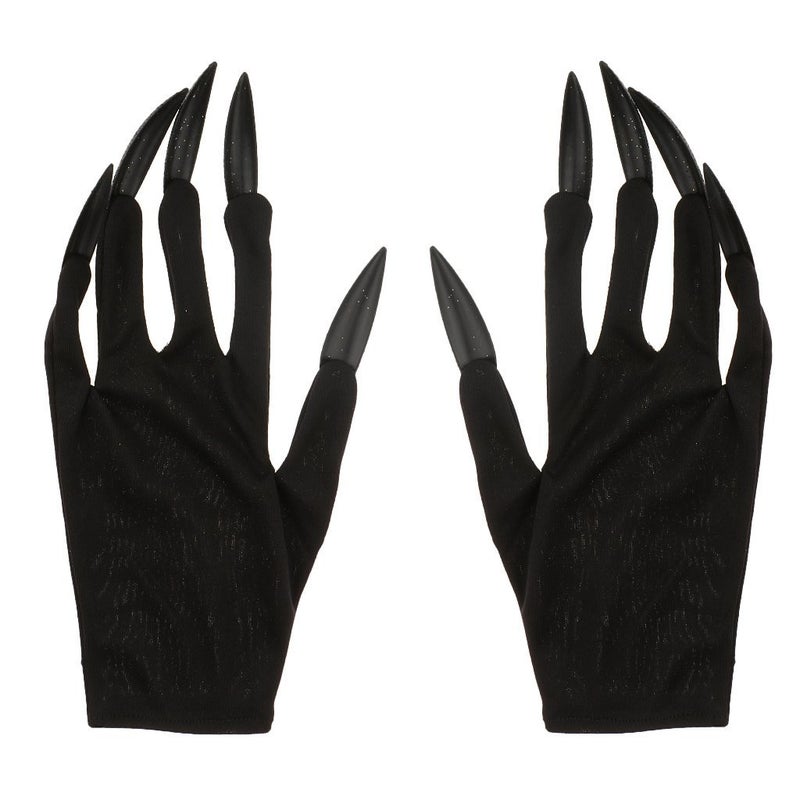 FRECI Halloween Gloves with Glitter Nails Performance Props Cosplay Costume Accessories Halloween Party Dress Supplies - Black - Image 1